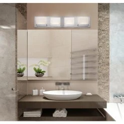 Home Decorators Collection Alberson Collection 4-Light Brushed Nickel LED Vanity Light with Frosted Acrylic Shade -Flora Home Decorators Soldes brushed nickel with frosted glass home decorators collection vanity lighting 28025 hbu 31 1000