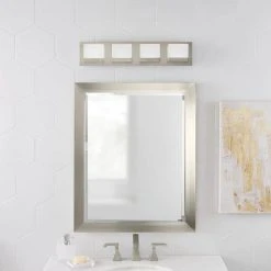 Home Decorators Collection Alberson Collection 4-Light Brushed Nickel LED Vanity Light with Frosted Acrylic Shade -Flora Home Decorators Soldes brushed nickel with frosted glass home decorators collection vanity lighting 28025 hbu d4 1000