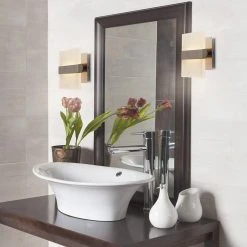 Home Decorators Collection Alberson 5 in. Brushed Nickel 2-Light LED Sconce -Flora Home Decorators Soldes brushed nickel with frosted glass home decorators collection wall sconces 28616 hbur 1d 1000