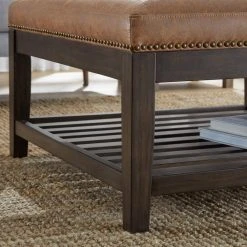 Home Decorators Collection Hayesbrook Camel Upholstered Square Ottoman with Nailhead Trim and Smoke Wood Accents (32" W) -Flora Home Decorators Soldes camel smoke home decorators collection ottomans akf19 32 a 1d 1000