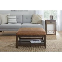 Home Decorators Collection Hayesbrook Camel Upholstered Square Ottoman with Nailhead Trim and Smoke Wood Accents (32" W) -Flora Home Decorators Soldes camel smoke home decorators collection ottomans akf19 32 a 40 1000