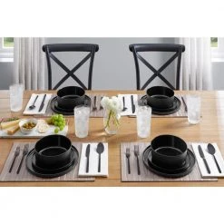 Home Decorators Collection Trenblay Melamine Dinnerware Set in Charcoal Black (Service For 4) -Flora Home Decorators Soldes charcoal black home decorators collection dinnerware sets tpl1105mdsbb 1d 1000