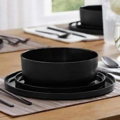 Home Decorators Collection Trenblay Melamine Dinnerware Set in Charcoal Black (Service For 4) -Flora Home Decorators Soldes charcoal black home decorators collection dinnerware sets tpl1105mdsbb a0 1000