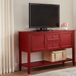 Home Decorators Collection Burton 56 in. Red Standard Rectangle Wood Console Table with Drawers -Flora Home Decorators Soldes chili home decorators collection console tables sk19337r2 c 31 1000