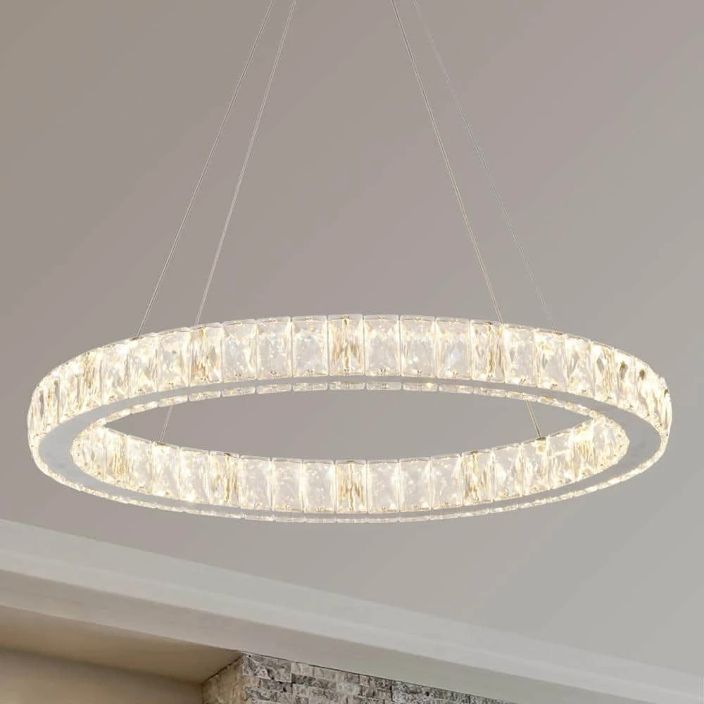 Home Decorators Collection 24 in. Chrome Integrated LED Pendant with Clear Crystals 9 Home Decorators Collection 24 in. Chrome Integrated LED Pendant with Clear Crystals - Image 7