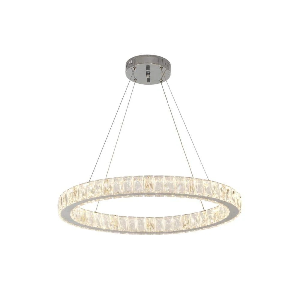Home Decorators Collection 24 in. Chrome Integrated LED Pendant with Clear Crystals 6 Home Decorators Collection 24 in. Chrome Integrated LED Pendant with Clear Crystals - Image 4