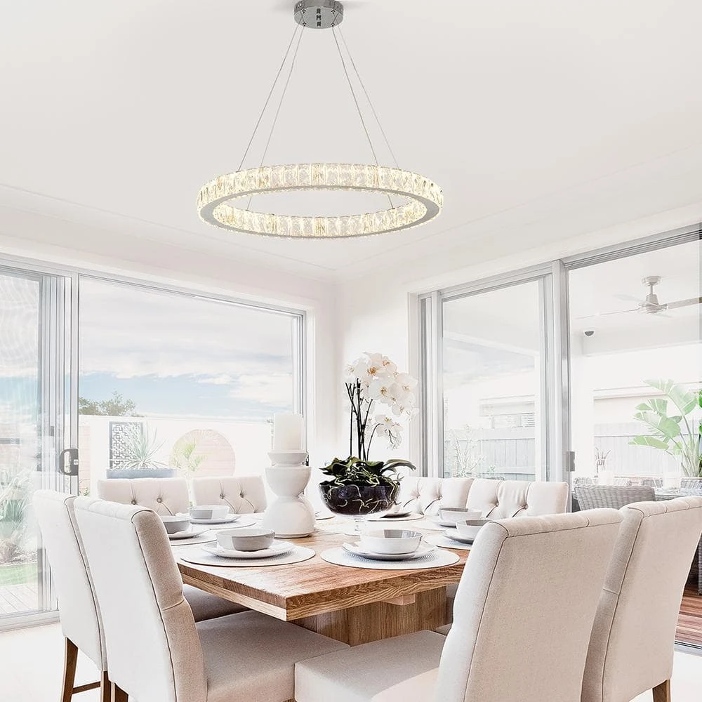 Home Decorators Collection 24 in. Chrome Integrated LED Pendant with Clear Crystals 4 Home Decorators Collection 24 in. Chrome Integrated LED Pendant with Clear Crystals - Image 2