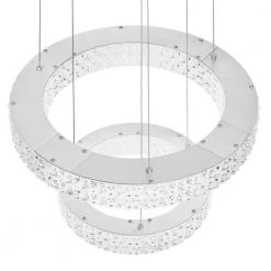 Home Decorators Collection Wesley Park 150-Watt Integrated LED Chrome Pendant Hanging Light with Clear Round Acrylic Ring Shades -Flora Home Decorators Soldes chrome home decorators collection chandeliers 21222 66 1000