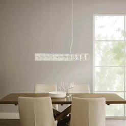 Home Decorators Collection Keighley 36 in. Integrated LED Chrome Modern Linear Chandelier for Dining Room or Kitchen Island with Crystal Shade -Flora Home Decorators Soldes chrome home decorators collection chandeliers 7151 ndm 31 1000