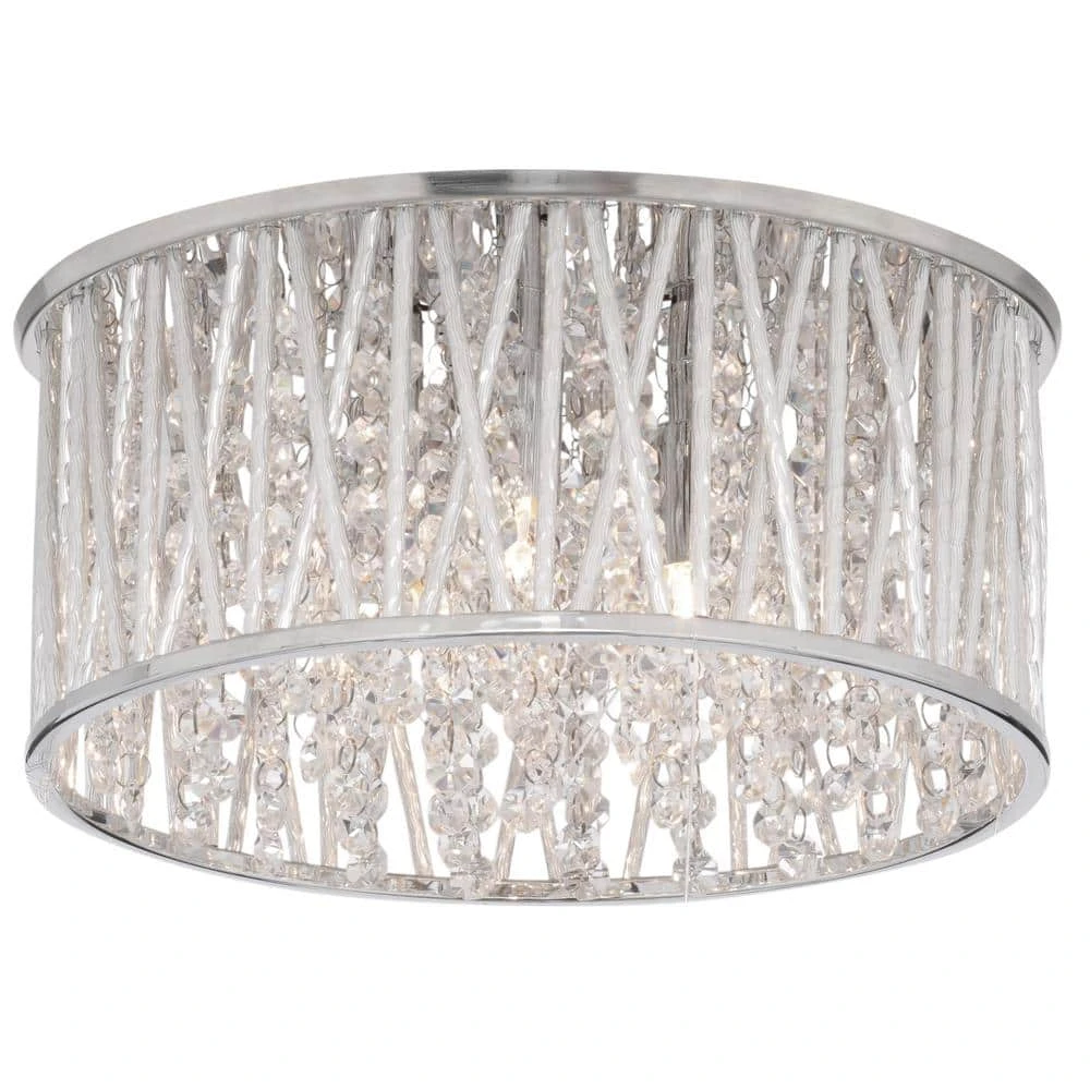 Home Decorators Collection Saynsberry 11.5 in. 3-Light Polished Chrome and Crystal Drum Shape Flush Mount Bedroom Ceiling Light Fixture 7 Home Decorators Collection Saynsberry 11.5 in. 3-Light Polished Chrome and Crystal Drum Shape Flush Mount Bedroom Ceiling Light Fixture - Image 5