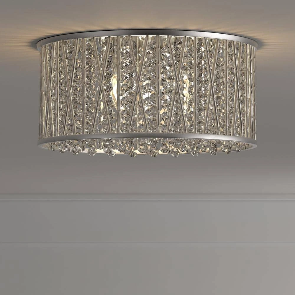 Home Decorators Collection Saynsberry 11.5 in. 3-Light Polished Chrome and Crystal Drum Shape Flush Mount Bedroom Ceiling Light Fixture 12 Home Decorators Collection Saynsberry 11.5 in. 3-Light Polished Chrome and Crystal Drum Shape Flush Mount Bedroom Ceiling Light Fixture - Image 10