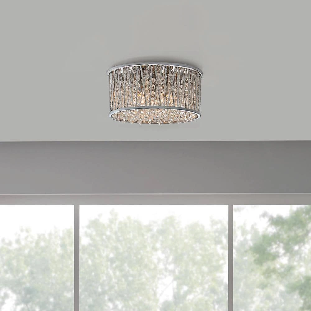 Home Decorators Collection Saynsberry 11.5 in. 3-Light Polished Chrome and Crystal Drum Shape Flush Mount Bedroom Ceiling Light Fixture 11 Home Decorators Collection Saynsberry 11.5 in. 3-Light Polished Chrome and Crystal Drum Shape Flush Mount Bedroom Ceiling Light Fixture - Image 9