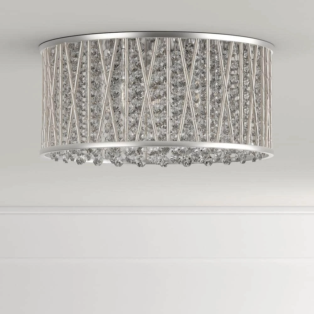 Home Decorators Collection Saynsberry 11.5 in. 3-Light Polished Chrome and Crystal Drum Shape Flush Mount Bedroom Ceiling Light Fixture 6 Home Decorators Collection Saynsberry 11.5 in. 3-Light Polished Chrome and Crystal Drum Shape Flush Mount Bedroom Ceiling Light Fixture - Image 4