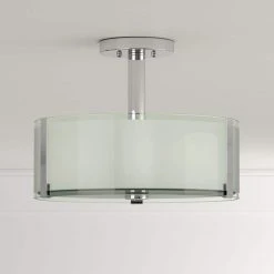 Home Decorators Collection Bourland 14 in. 3-Light Polished Chrome Semi-Flush Mount Kitchen Ceiling Light with Glass Drum Shade -Flora Home Decorators Soldes chrome home decorators collection flush mount lights cp0902 40 1000