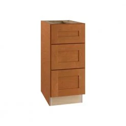 Home Decorators Collection Hargrove Assembled 12x34.5x24 in. Plywood Shaker 3 Drawer Base Kitchen Cabinet Soft Close Drawers in Stained Cinnamon