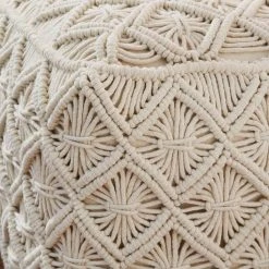 Home Decorators Collection Cream Square Macrame Floor Pouf Ottoman (20 in.) -Flora Home Decorators Soldes cream home decorators collection ottomans mh 1839 1d 1000