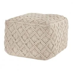 Home Decorators Collection Cream Square Macrame Floor Pouf Ottoman (20 in.)