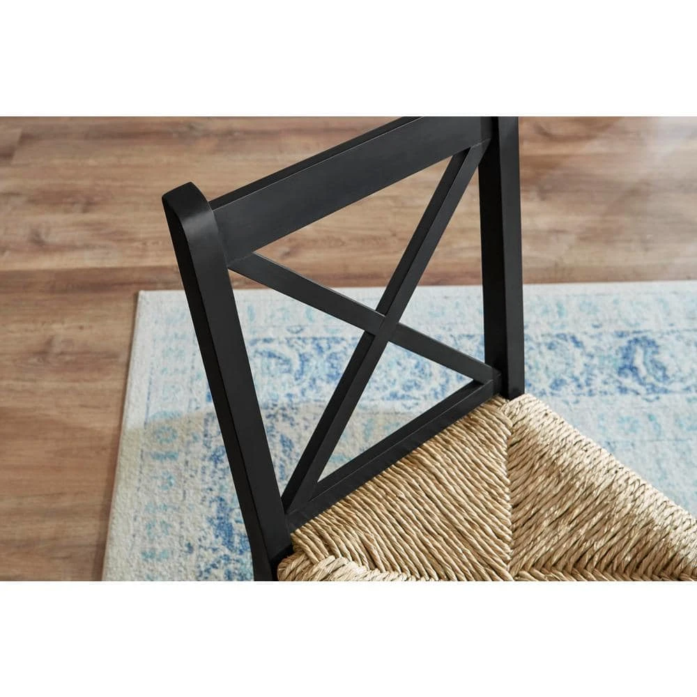 Home Decorators Collection Dorsey Black Wood Dining Chair with Cross Back and Rush Seat (Set of 2) (17.72 in. W x 35.43 in. H) 5 Home Decorators Collection Dorsey Black Wood Dining Chair with Cross Back and Rush Seat (Set of 2) (17.72 in. W x 35.43 in. H) - Image 3