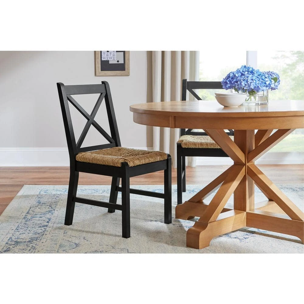 Home Decorators Collection Dorsey Black Wood Dining Chair with Cross Back and Rush Seat (Set of 2) (17.72 in. W x 35.43 in. H) 3 Home Decorators Collection Dorsey Black Wood Dining Chair with Cross Back and Rush Seat (Set of 2) (17.72 in. W x 35.43 in. H)