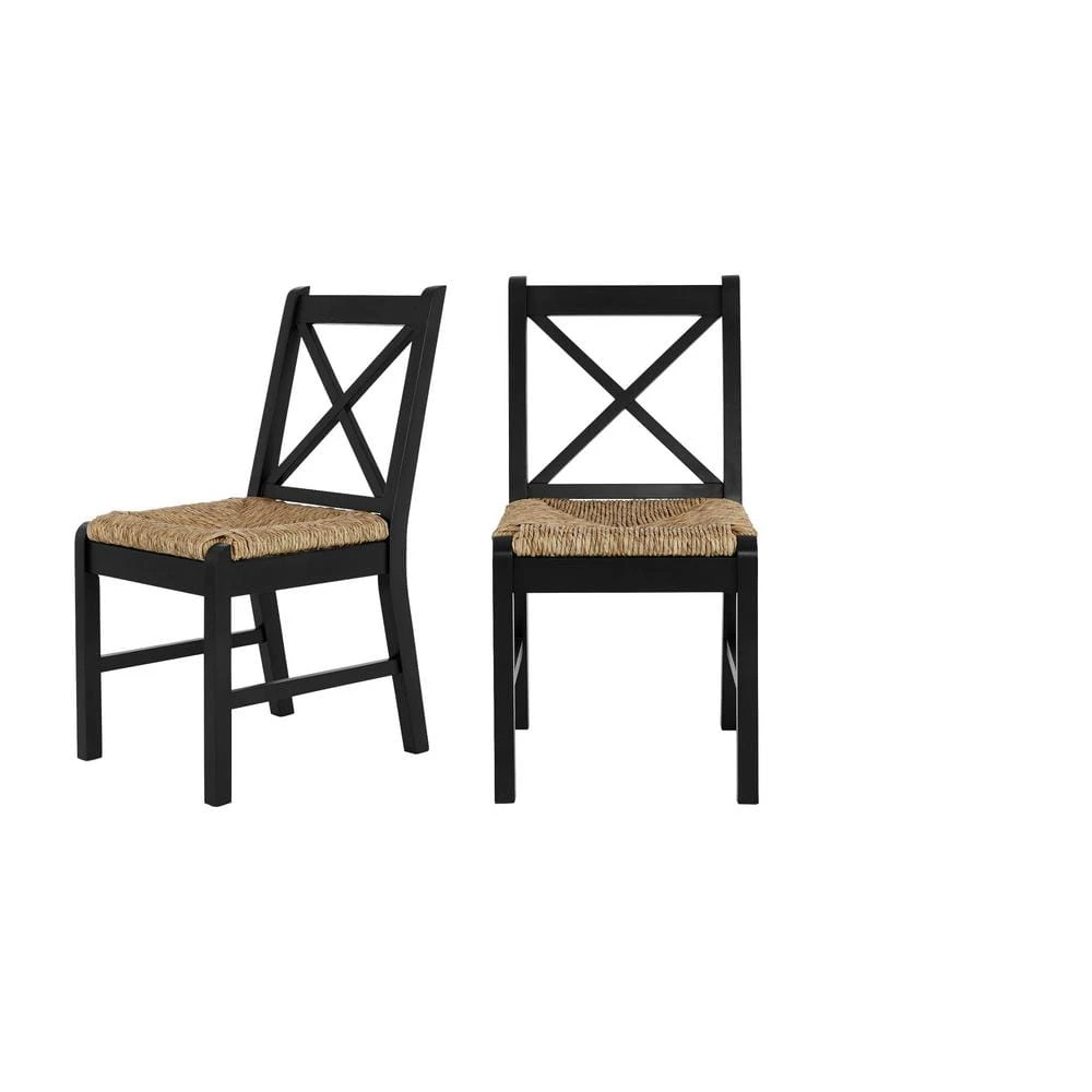 Home Decorators Collection Dorsey Black Wood Dining Chair with Cross Back and Rush Seat (Set of 2) (17.72 in. W x 35.43 in. H) 9 Home Decorators Collection Dorsey Black Wood Dining Chair with Cross Back and Rush Seat (Set of 2) (17.72 in. W x 35.43 in. H) - Image 7