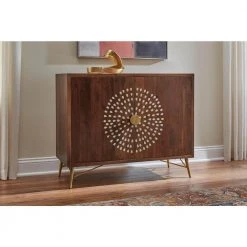 Home Decorators Collection Natural Finish Wood Accent Cabinet with Inlay Design (39.40 in. W x 31.50 in. H) -Flora Home Decorators Soldes dark natural home decorators collection sideboards buffet tables bt0540p a0 1000