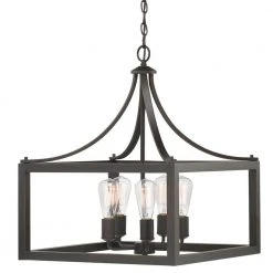 Home Decorators Collection Boswell Quarter 20 in. 5-Light Distressed Black Farmhouse Pendant for Kitchen or Entryway