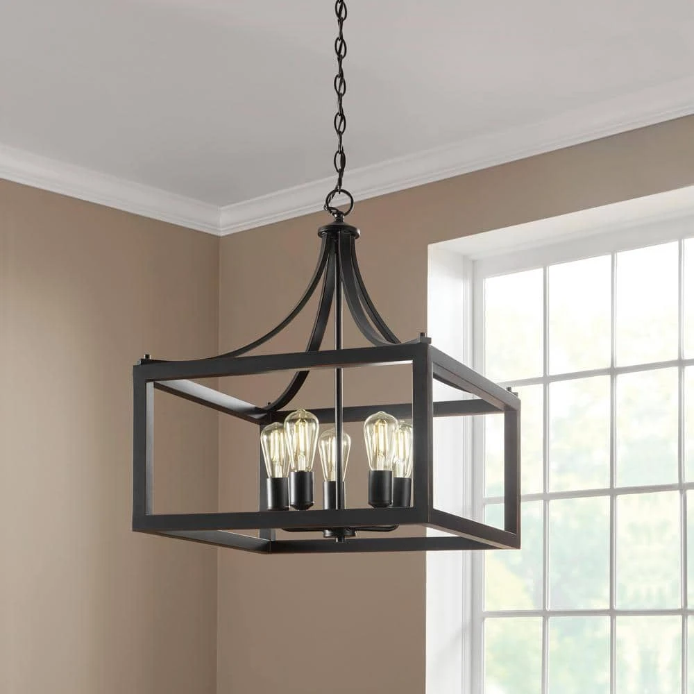 Home Decorators Collection Boswell Quarter 20 in. 5-Light Distressed Black Farmhouse Pendant for Kitchen or Entryway 4 Home Decorators Collection Boswell Quarter 20 in. 5-Light Distressed Black Farmhouse Pendant for Kitchen or Entryway - Image 2
