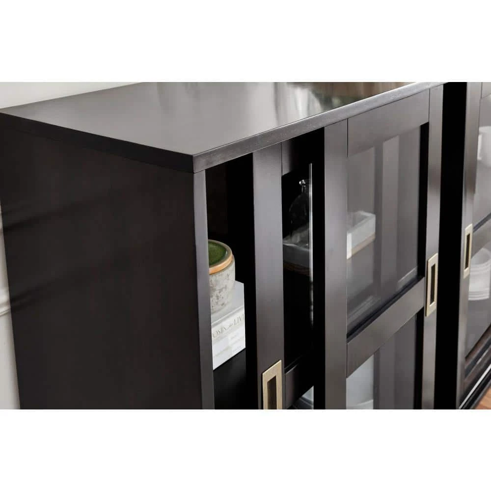 Home Decorators Collection Canonbury Ebony Wood Buffet Table with Glass Doors (55.30 in. W x 34 in. H) 7 Home Decorators Collection Canonbury Ebony Wood Buffet Table with Glass Doors (55.30 in. W x 34 in. H) - Image 5