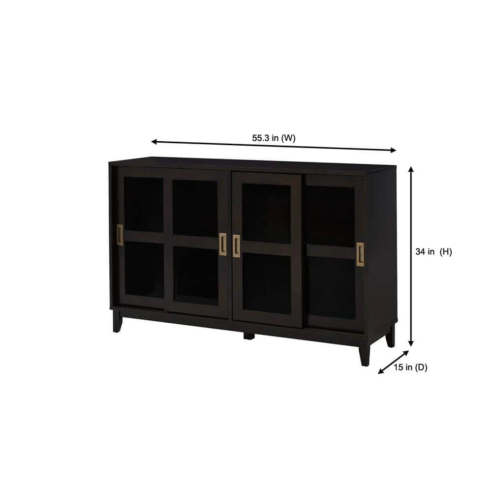 Home Decorators Collection Canonbury Ebony Wood Buffet Table with Glass Doors (55.30 in. W x 34 in. H) 4 Home Decorators Collection Canonbury Ebony Wood Buffet Table with Glass Doors (55.30 in. W x 34 in. H) - Image 2