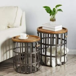 Home Decorators Collection Round Galvanized Metal Decorative Basket with Wood Lid (Set of 2) -Flora Home Decorators Soldes galvanized home decorators collection storage baskets da223658ahd 40 1000