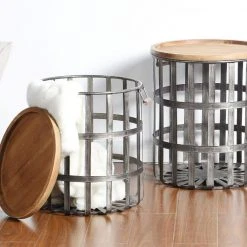 Home Decorators Collection Round Galvanized Metal Decorative Basket with Wood Lid (Set of 2) -Flora Home Decorators Soldes galvanized home decorators collection storage baskets da223658ahd a0 1000