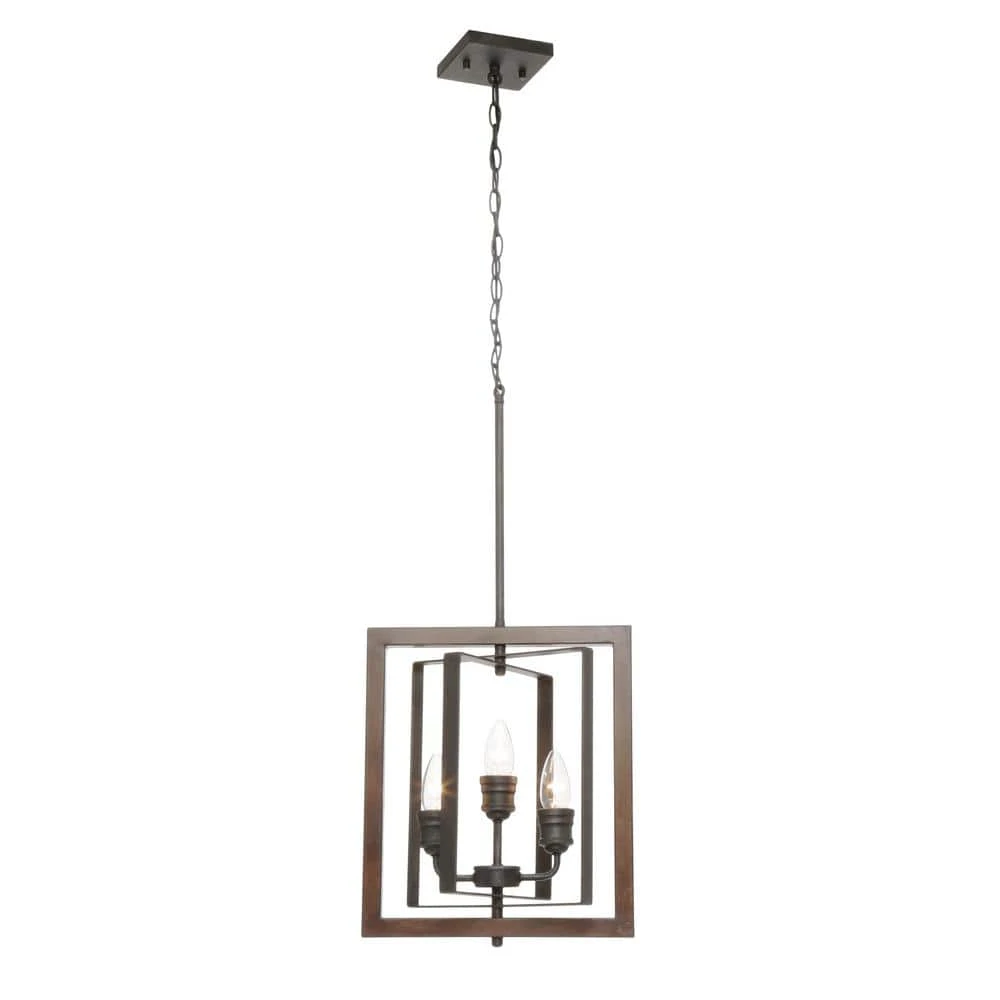 Home Decorators Collection Palermo Grove 14 in. 3-Light Gilded Iron Farmhouse Kitchen Pendant with Hand Painted Walnut Accents 11 Home Decorators Collection Palermo Grove 14 in. 3-Light Gilded Iron Farmhouse Kitchen Pendant with Hand Painted Walnut Accents - Image 9