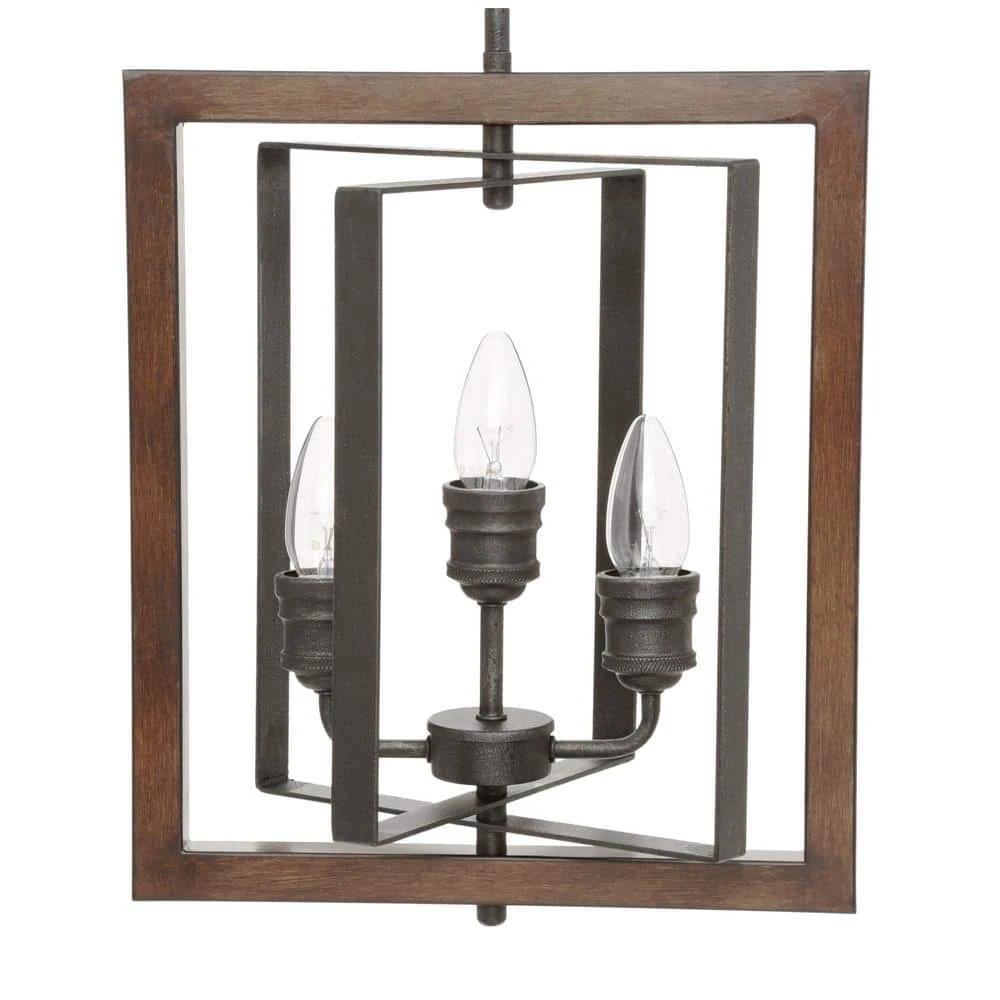 Home Decorators Collection Palermo Grove 14 in. 3-Light Gilded Iron Farmhouse Kitchen Pendant with Hand Painted Walnut Accents 9 Home Decorators Collection Palermo Grove 14 in. 3-Light Gilded Iron Farmhouse Kitchen Pendant with Hand Painted Walnut Accents - Image 7