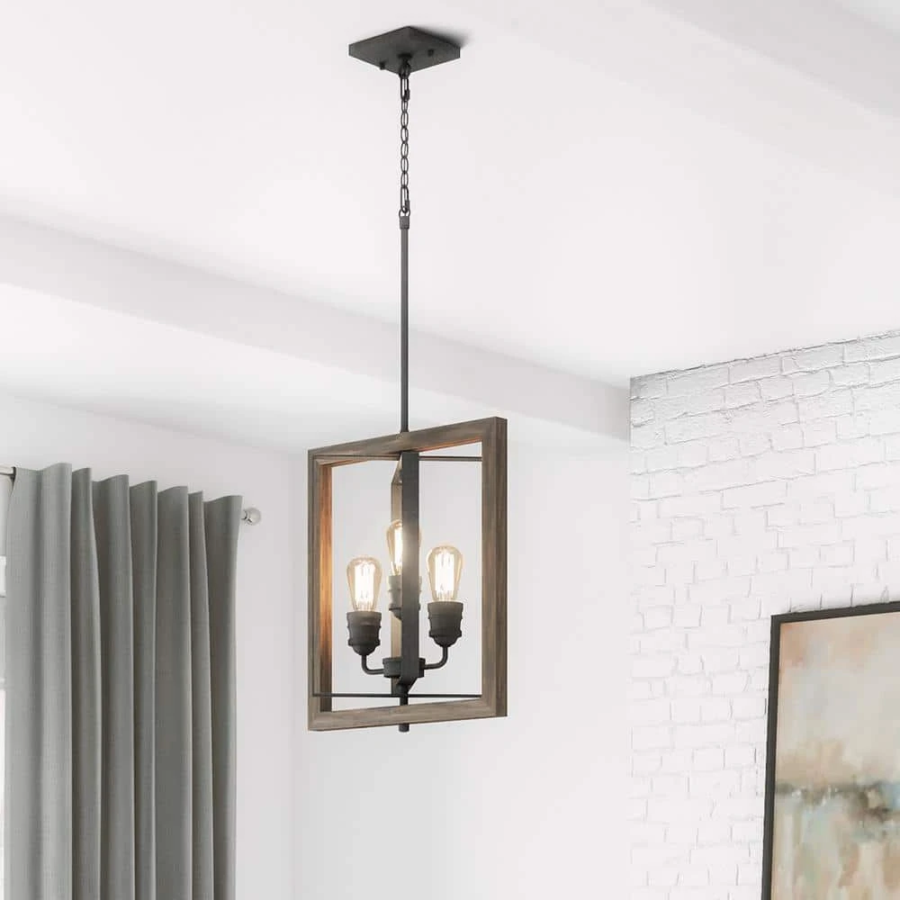 Home Decorators Collection Palermo Grove 14 in. 3-Light Gilded Iron Farmhouse Kitchen Pendant with Hand Painted Walnut Accents 6 Home Decorators Collection Palermo Grove 14 in. 3-Light Gilded Iron Farmhouse Kitchen Pendant with Hand Painted Walnut Accents - Image 4