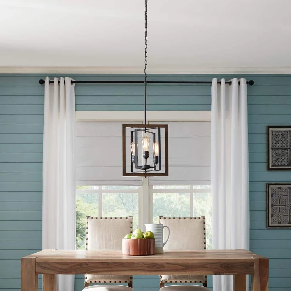 Home Decorators Collection Palermo Grove 14 in. 3-Light Gilded Iron Farmhouse Kitchen Pendant with Hand Painted Walnut Accents 4 Home Decorators Collection Palermo Grove 14 in. 3-Light Gilded Iron Farmhouse Kitchen Pendant with Hand Painted Walnut Accents - Image 2