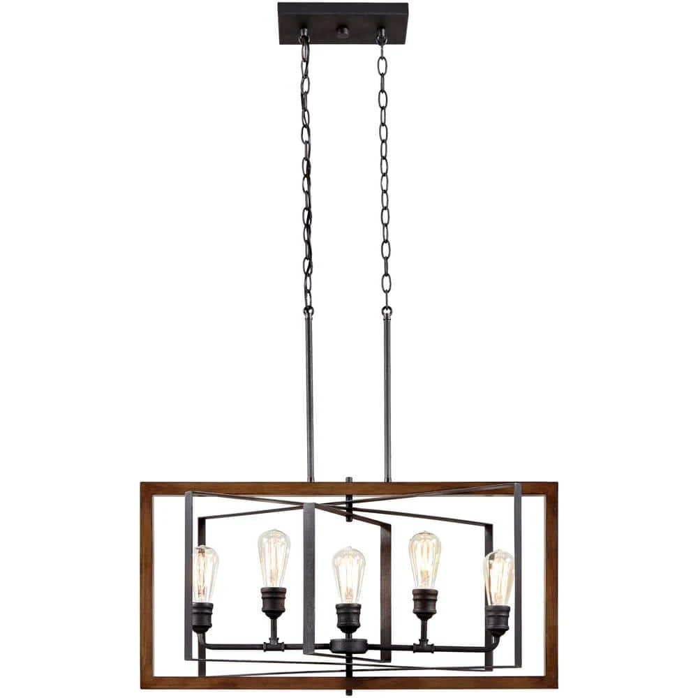 Home Decorators Collection Palermo Grove 31.88 in. 5-Light Black Gilded Iron Linear Farmhouse Chandelier 13 Home Decorators Collection Palermo Grove 31.88 in. 5-Light Black Gilded Iron Linear Farmhouse Chandelier - Image 11