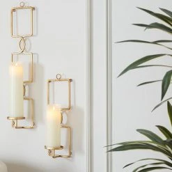 Home Decorators Collection Gold Metal Wall Sconce Candle Holder (Set of 2) -Flora Home Decorators Soldes gold home decorators collection candle holders 13886 01hd 40 1000