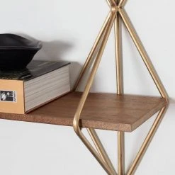 Home Decorators Collection 37 in. H x 27 in. W x 7 in. D Wood and Gold Metal Wall-Mount Bookshelf -Flora Home Decorators Soldes gold home decorators collection decorative shelving l175586xx 1d 1000