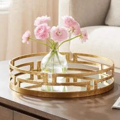 Home Decorators Collection Gold Metal Decorative Round Mirror Tray -Flora Home Decorators Soldes gold home decorators collection decorative trays p170318xx 40 1000