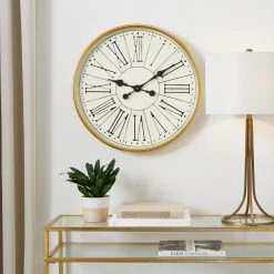 Home Decorators Collection Round Modern Wall Clock with Gold Metal Trim (24 in.) -Flora Home Decorators Soldes gold home decorators collection wall clocks 99tc101p4a 40 1000