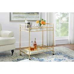 Home Decorators Collection Gold Leaf Metal and Glass Rolling Bar Cart with Glass Top (30 in. W x 33 in. H) -Flora Home Decorators Soldes gold leaf home decorators collection bar carts v174814 np 1f 1000