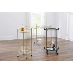 Home Decorators Collection Gold Leaf Metal and Glass Rolling Bar Cart with Glass Top (30 in. W x 33 in. H) -Flora Home Decorators Soldes gold leaf home decorators collection bar carts v174814 np a0 1000