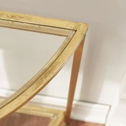 Home Decorators Collection Bella 32 in. Gold Leaf/Clear Standard Half Moon Glass Console Table with Storage -Flora Home Decorators Soldes gold leaf home decorators collection console tables v183103xxa np 66 1000