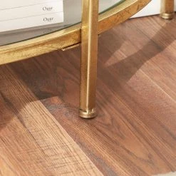 Home Decorators Collection Bella 32 in. Gold Leaf/Clear Standard Half Moon Glass Console Table with Storage -Flora Home Decorators Soldes gold leaf home decorators collection console tables v183103xxa np 77 1000