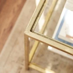 Home Decorators Collection Bella Square Gold Leaf Metal and Glass Accent Table (20 in. W x 24 in. H) -Flora Home Decorators Soldes gold leaf home decorators collection end side tables v183101xxa w5p a0 1000