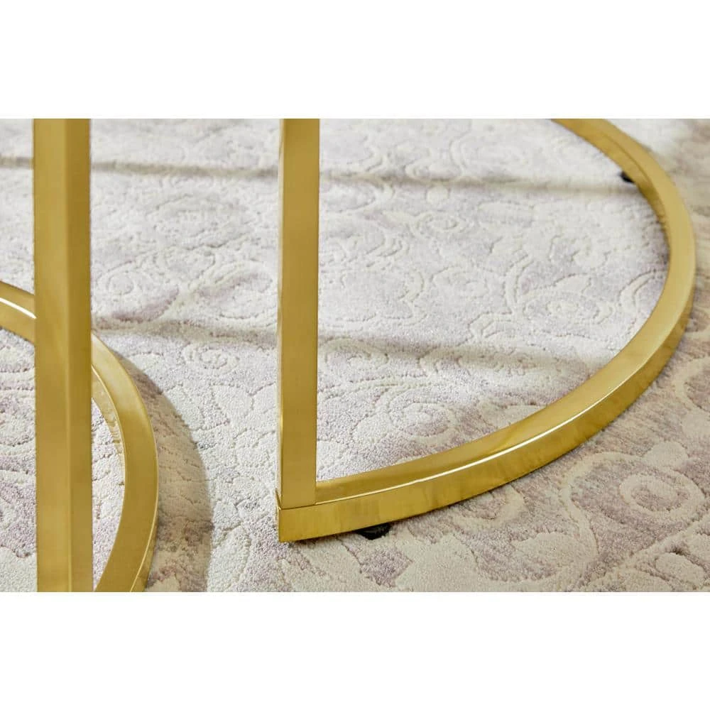Home Decorators Collection Cheval 2-Piece 31 in. Gold/Marble Medium Round Marble Coffee Table Set 7 Home Decorators Collection Cheval 2-Piece 31 in. Gold/Marble Medium Round Marble Coffee Table Set - Image 5