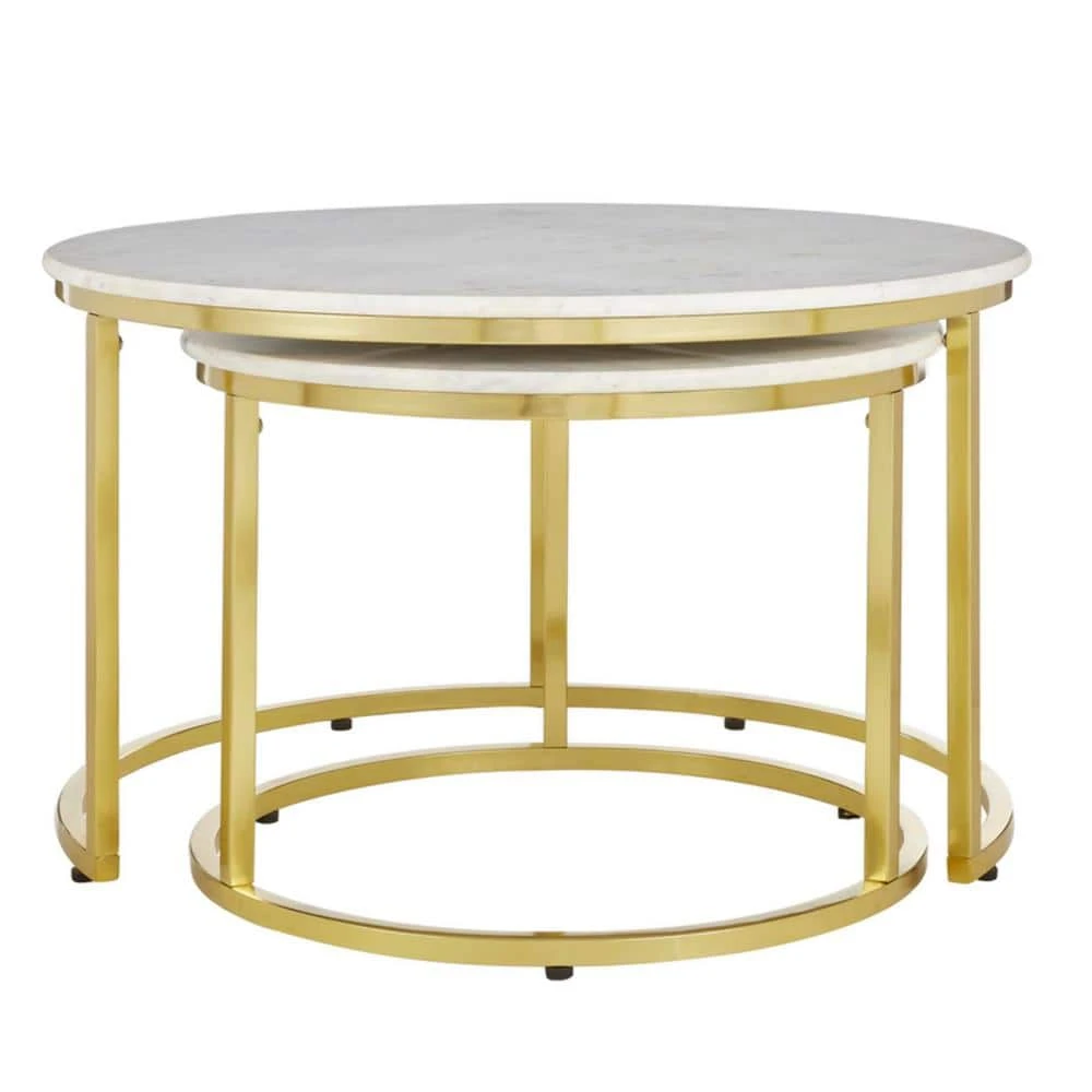 Home Decorators Collection Cheval 2-Piece 31 in. Gold/Marble Medium Round Marble Coffee Table Set 9 Home Decorators Collection Cheval 2-Piece 31 in. Gold/Marble Medium Round Marble Coffee Table Set - Image 7