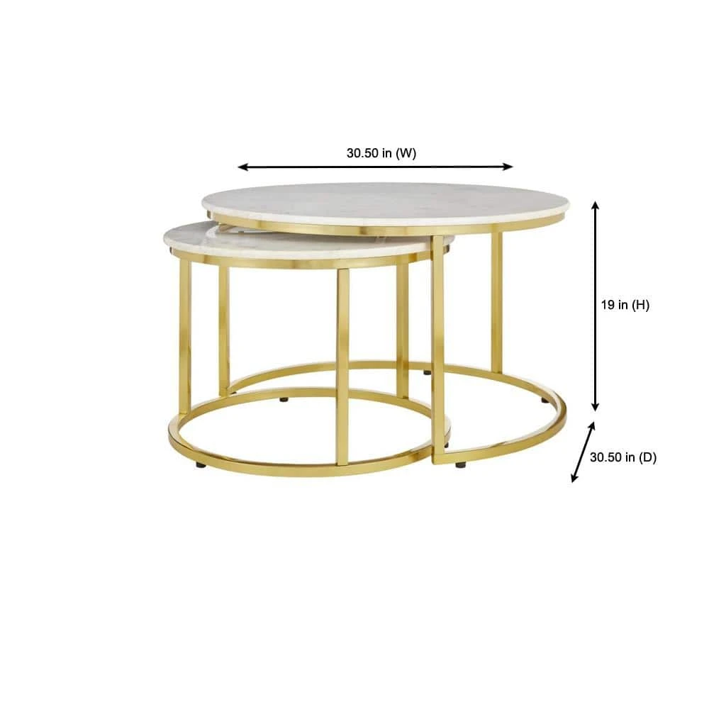 Home Decorators Collection Cheval 2-Piece 31 in. Gold/Marble Medium Round Marble Coffee Table Set 4 Home Decorators Collection Cheval 2-Piece 31 in. Gold/Marble Medium Round Marble Coffee Table Set - Image 2