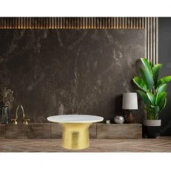 Home Decorators Collection Cupertine 31 in. Gold/Marble Medium Round Marble Coffee Table with Hammered Base -Flora Home Decorators Soldes gold marble home decorators collection coffee tables dc18 65050 31 1000