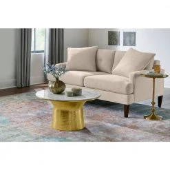 Home Decorators Collection Cupertine 31 in. Gold/Marble Medium Round Marble Coffee Table with Hammered Base
